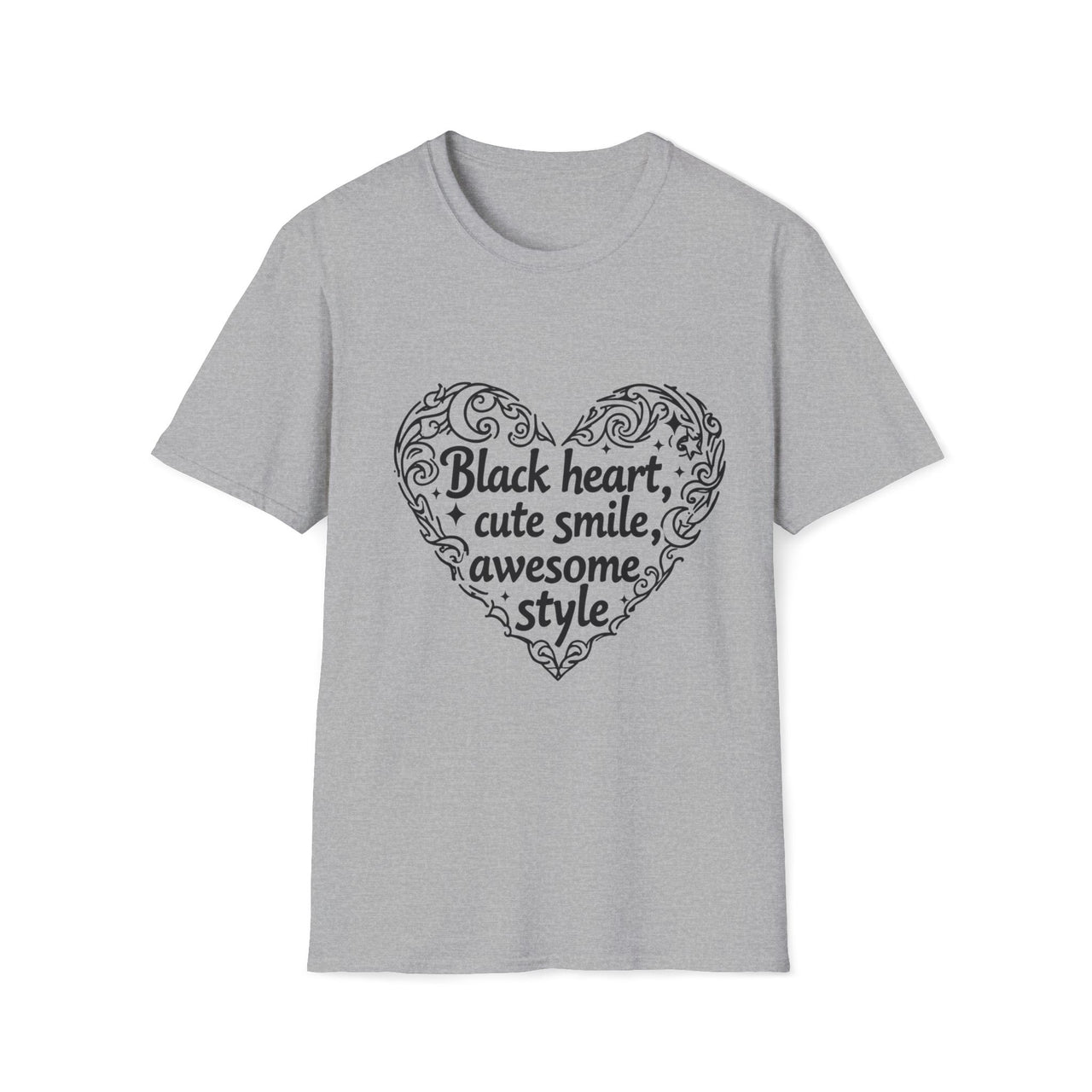 Macabre Threads Sport Grey Charming Contrast T-Shirt – Gothic Heart Statement Tee