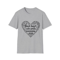 Macabre Threads Sport Grey Charming Contrast T-Shirt – Gothic Heart Statement Tee