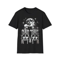 Macabre Threads Black Eternal Soulmates T-Shirt – Gothic Skeleton Lovers Under the Moon