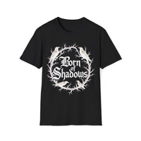 Macabre Threads Black Shadow Born T-Shirt – Gothic Typography and Crow Design