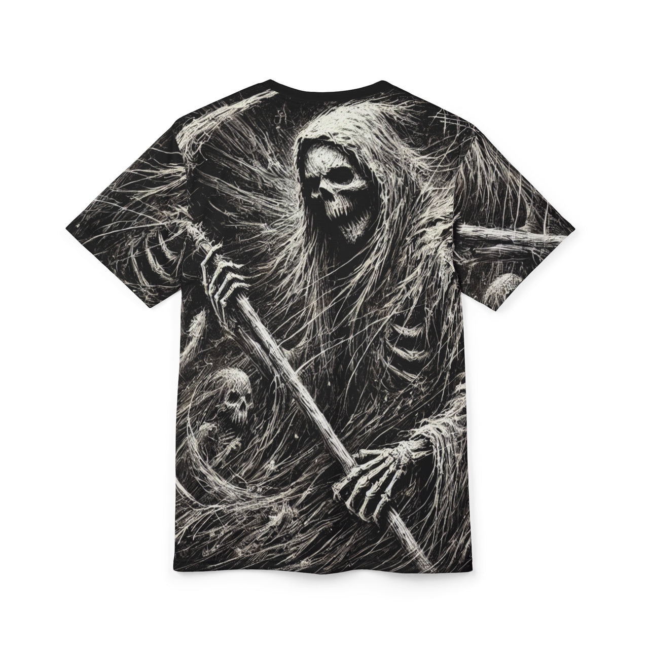 Macabre Threads Wraith’s Embrace All-Over Print T-Shirt – Reaper’s Reckoning Horror Tee