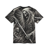 Macabre Threads Wraith’s Embrace All-Over Print T-Shirt – Reaper’s Reckoning Horror Tee