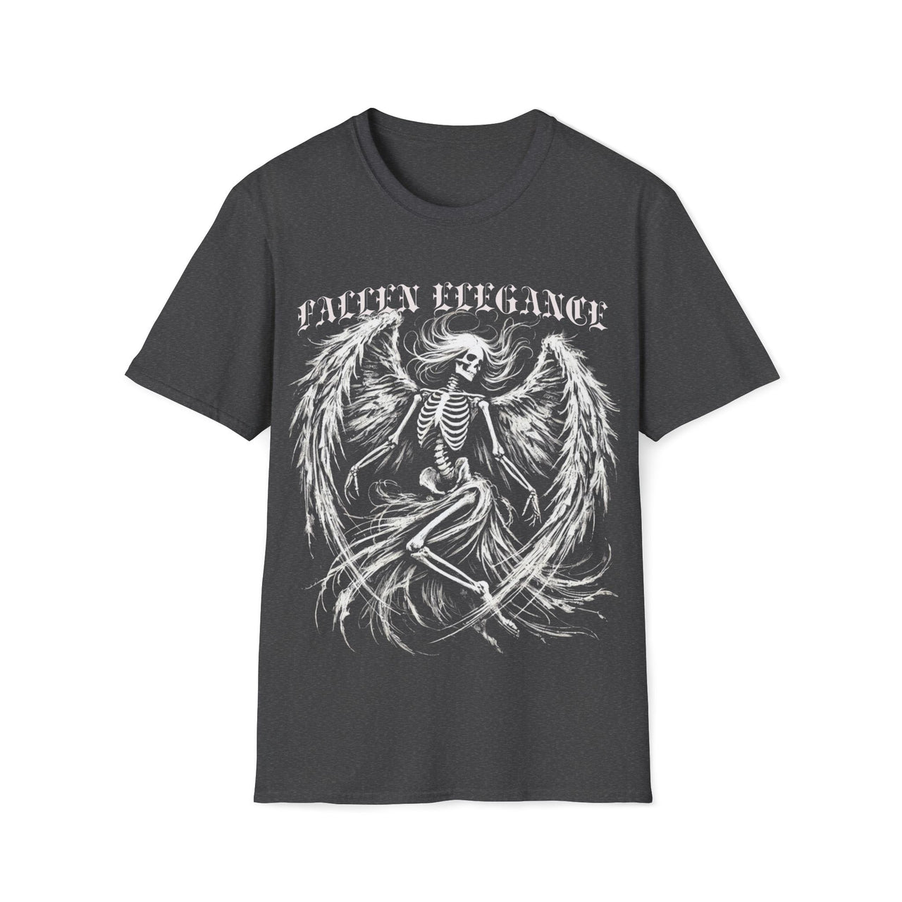 Macabre Threads Dark Heather Fallen Elegance T-Shirt – Gothic Skeleton Angel Tee