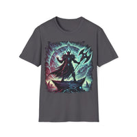 Macabre Threads Charcoal Dark Champion T-Shirt – Gothic Warrior with Axe Design