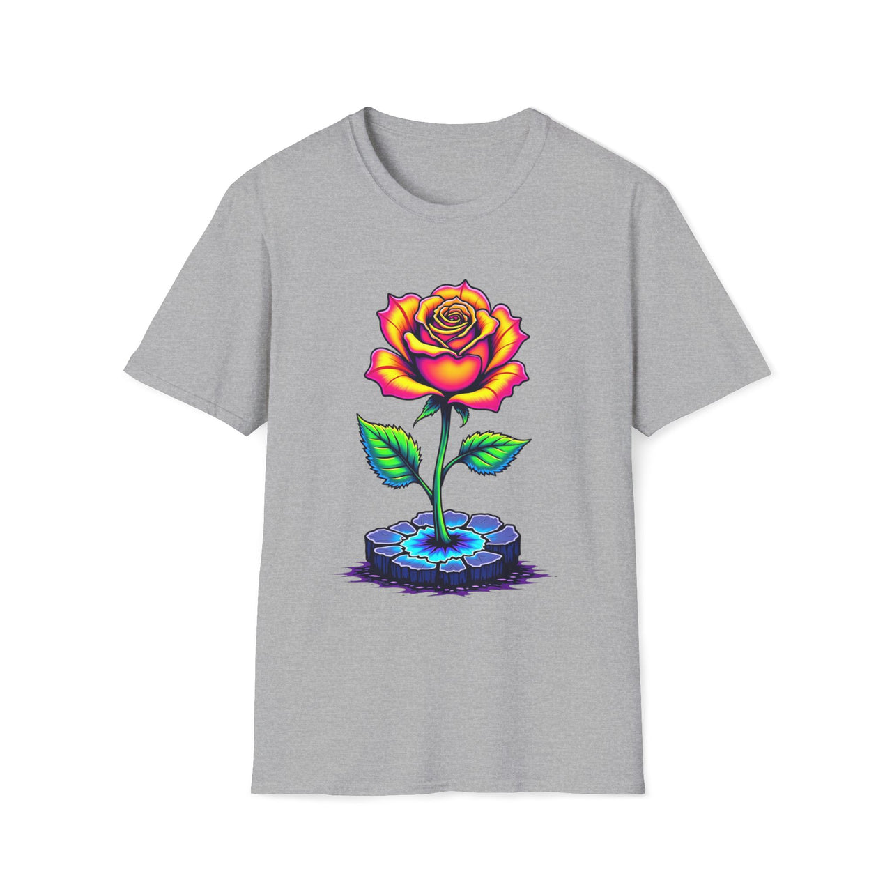 Macabre Threads Sport Grey Aurora Blossom T-Shirt – Neon Rose Graphic Tee