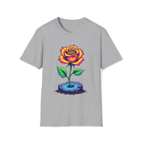 Macabre Threads Sport Grey Aurora Blossom T-Shirt – Neon Rose Graphic Tee