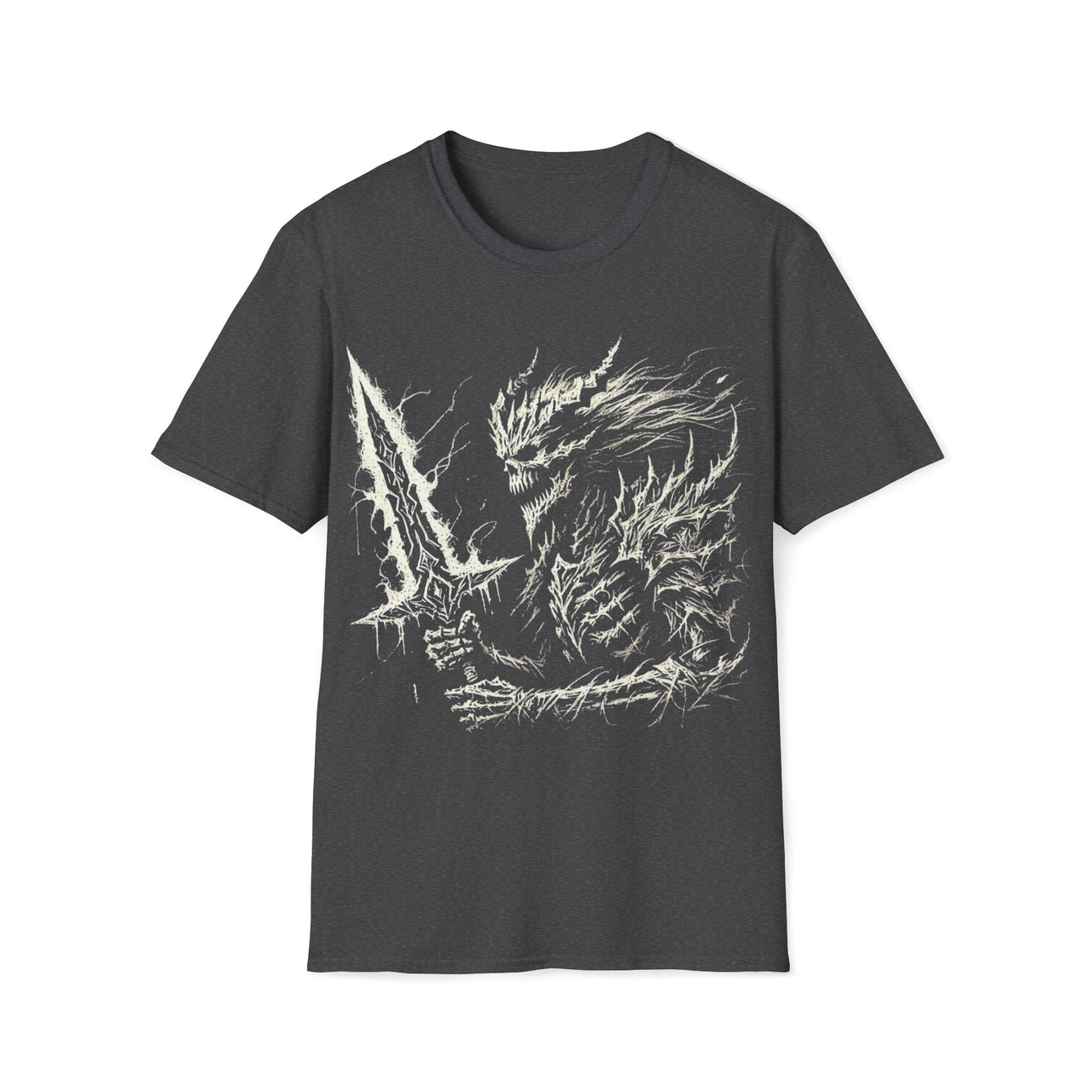 Macabre Threads Dark Heather Shadowforge Warlord T-Shirt – Gothic Warrior Sketch Design