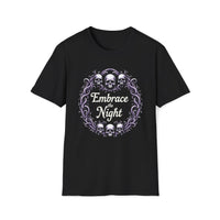 Macabre Threads Black Gothic Embrace T-Shirt – Embrace the Night Skull Tee