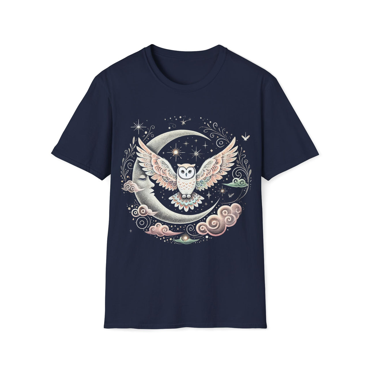 Macabre Threads Navy Celestial Guardian – Moon Owl T-Shirt