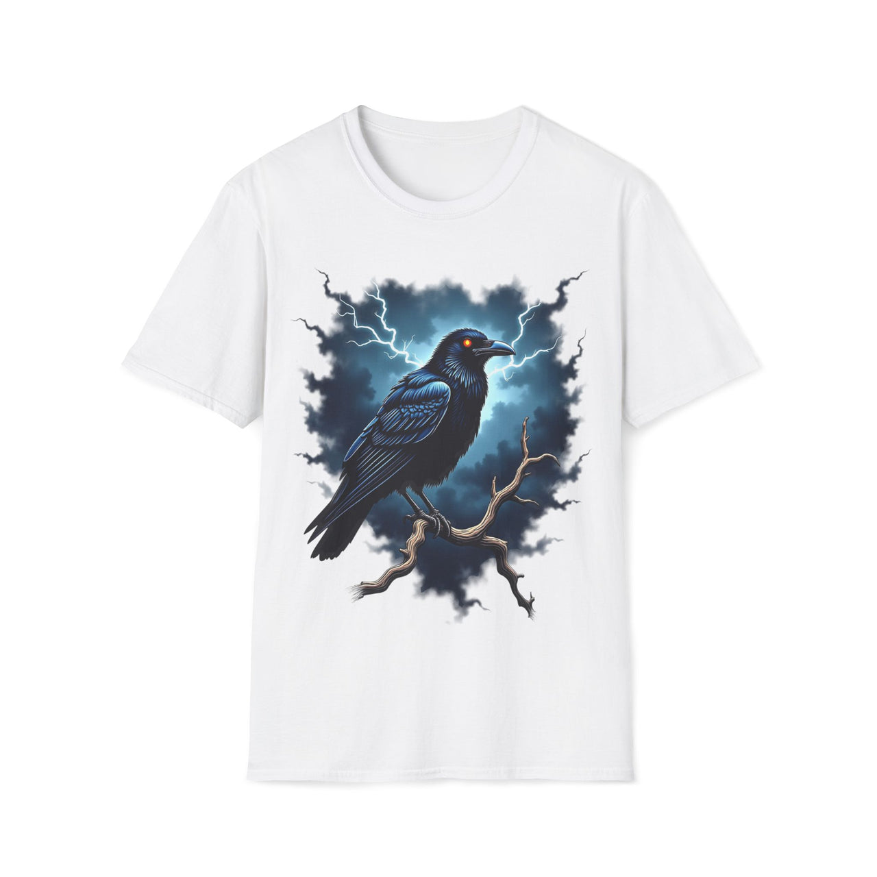 Macabre Threads White Raven Storm T-Shirt – Gothic Raven Lightning Graphic Tee