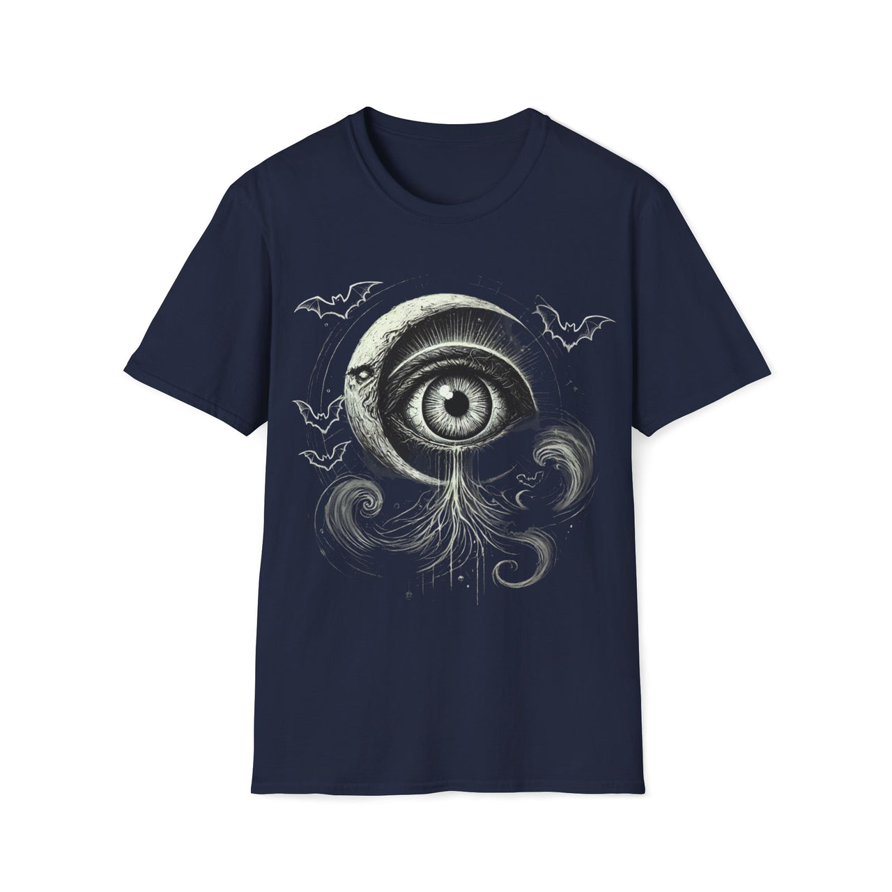 Macabre Threads Navy Eclipsed Gaze – Gothic Moon Eye T-Shirt