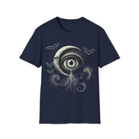 Macabre Threads Navy Eclipsed Gaze – Gothic Moon Eye T-Shirt