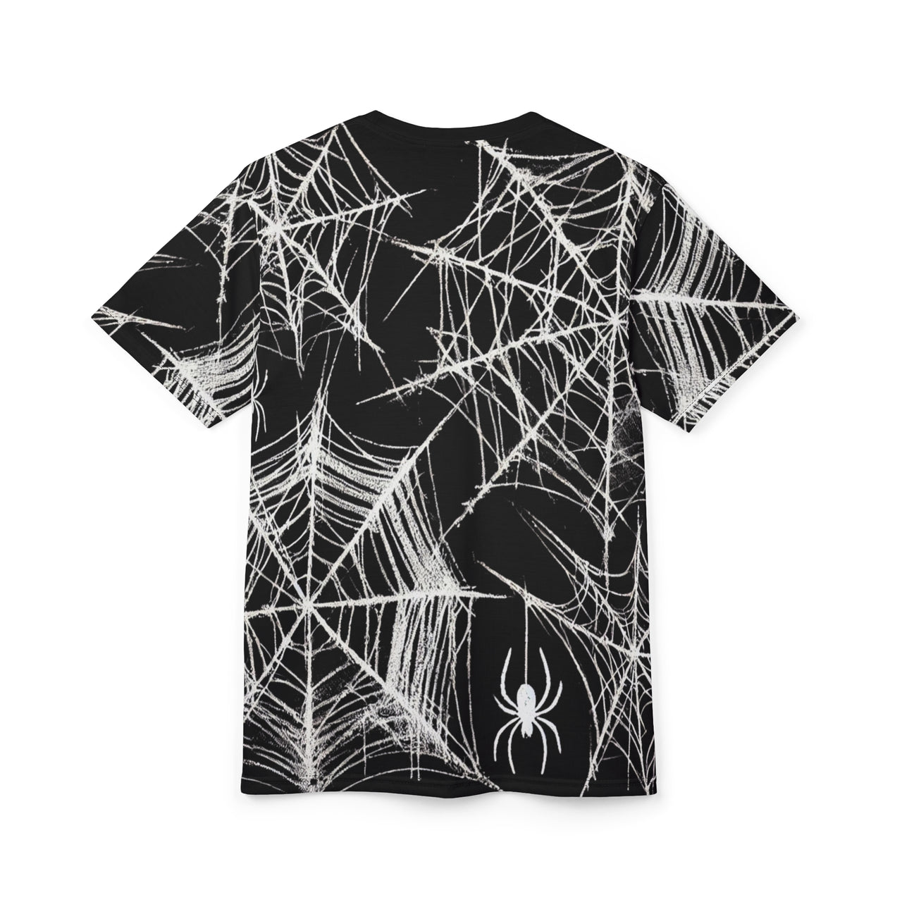 Macabre Threads Widow’s Veil All-Over Print T-Shirt – Gothic Web Elegance Tee