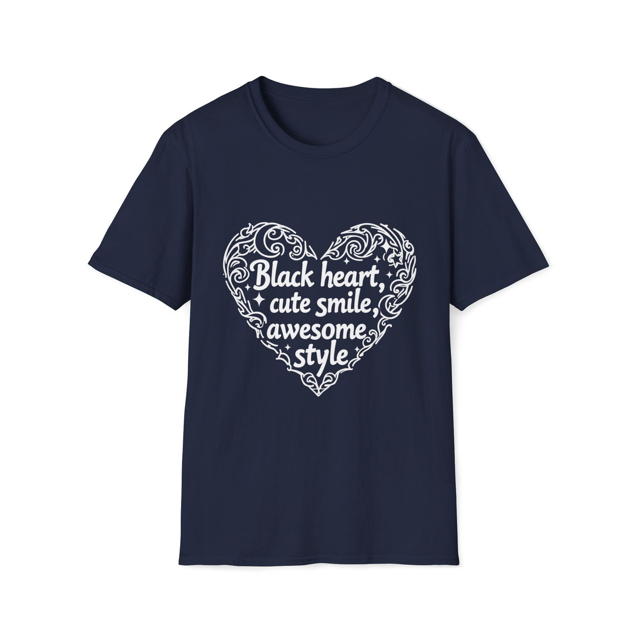Macabre Threads Navy Charming Contrast T-Shirt – Gothic Heart Statement Tee