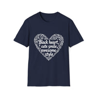 Macabre Threads Navy Charming Contrast T-Shirt – Gothic Heart Statement Tee