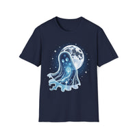 Macabre Threads Navy Lunar Apparition T-Shirt – Cosmic Ghost Moon Graphic Tee