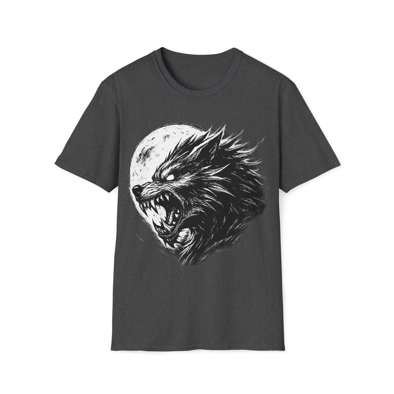 Macabre Threads Dark Heather Lunar Snarl – Moonlit Wolf T-Shirt