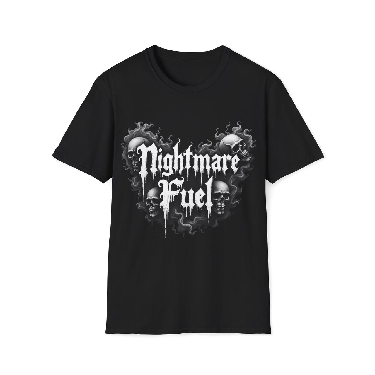 Macabre Threads Black Nightmare Fuel T-Shirt – Gothic Skull Graphic Tee