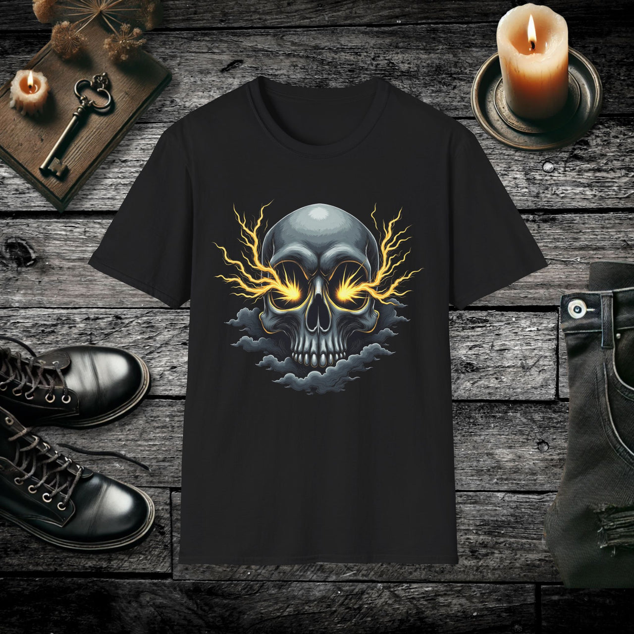 Storm Skull Electric Skull T Shirt – Gothic Lightning Tee