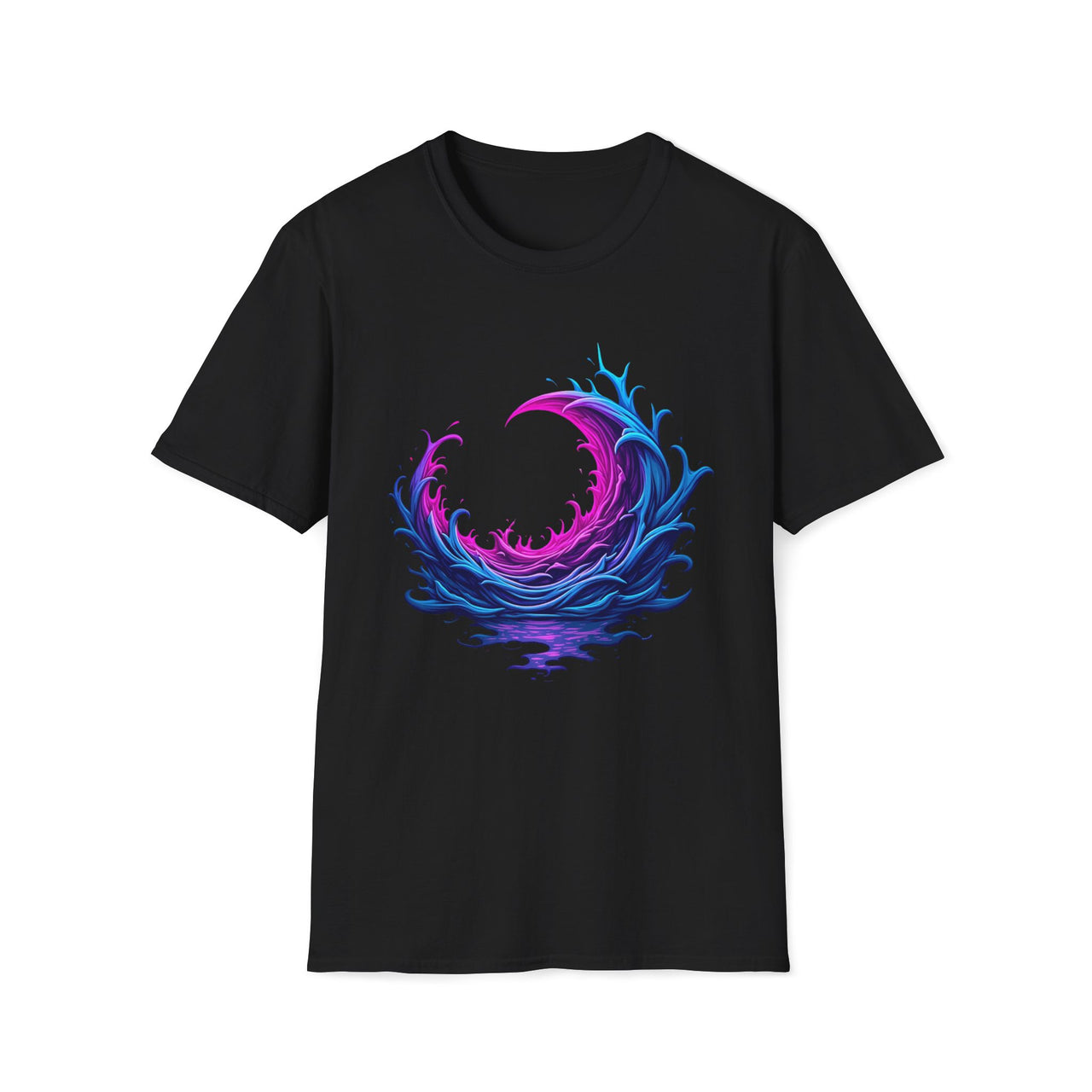 Macabre Threads Black Moon Ripples T-Shirt – Gothic Crescent Wave Graphic Tee