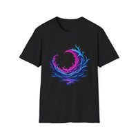 Macabre Threads Black Moon Ripples T-Shirt – Gothic Crescent Wave Graphic Tee