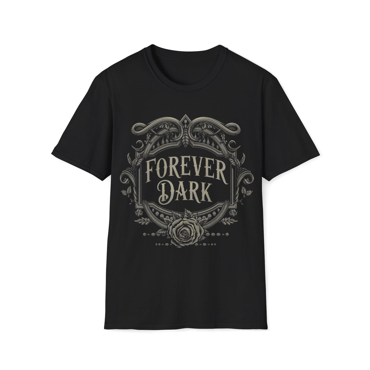 Macabre Threads Black Forever Dark T-Shirt – Gothic Rose Emblem Tee