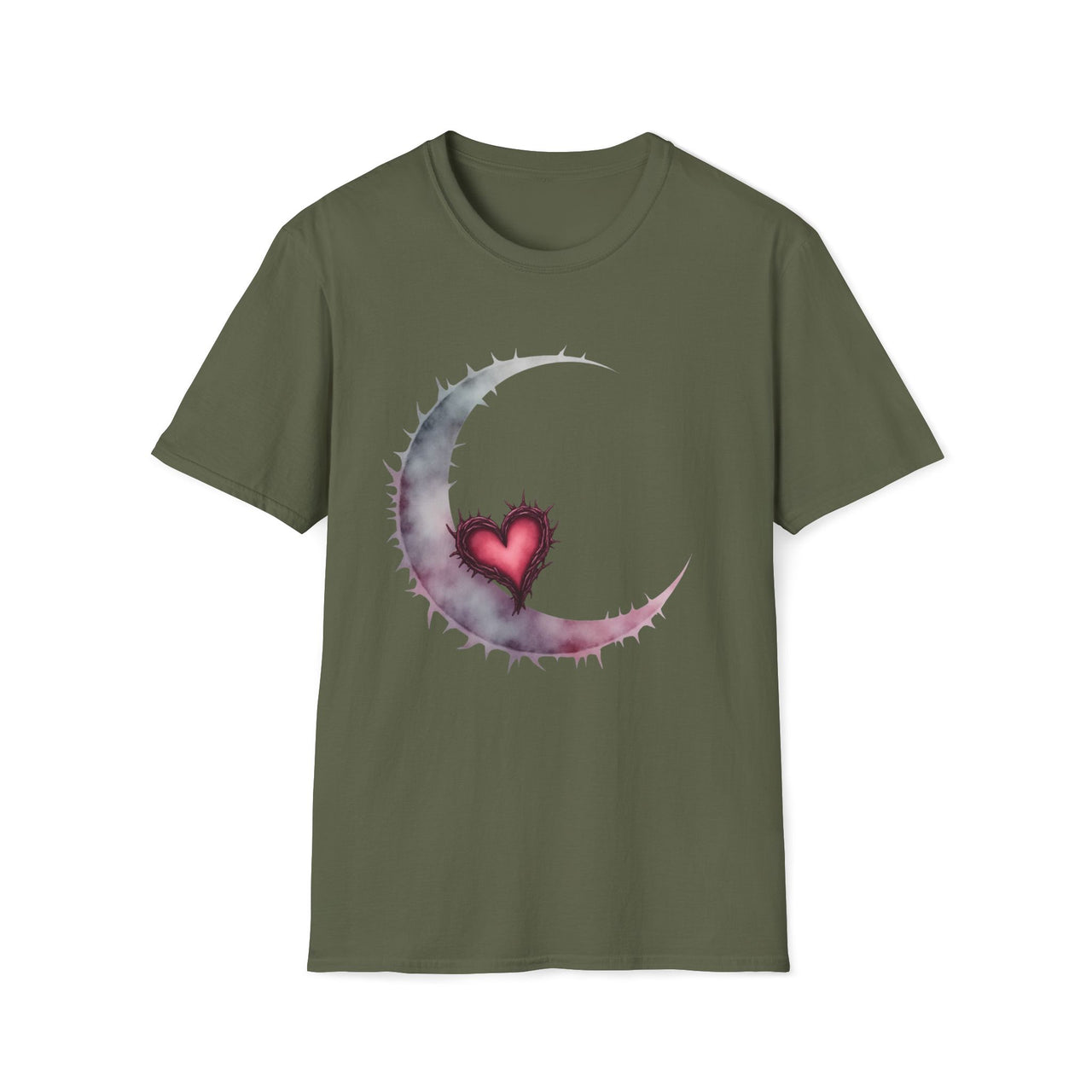 Macabre Threads Mystic Moon – Gothic Crescent Heart T-Shirt