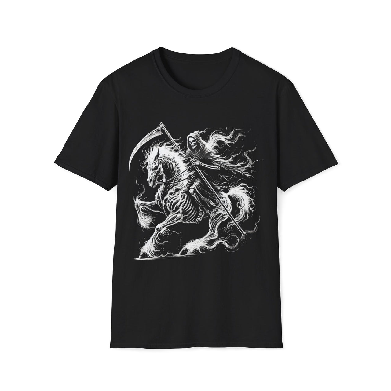 Macabre Threads Black Doomstead – Grim Reaper T-Shirt On Horseback