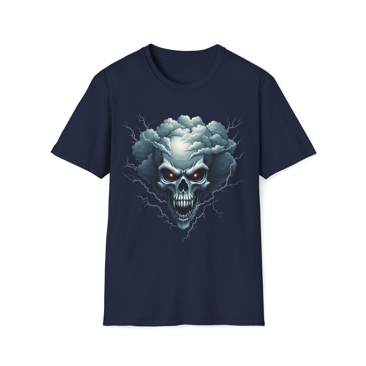 Macabre Threads Navy Skull Storm Lightning Skull T Shirt – Gothic Thunder Skull Tee