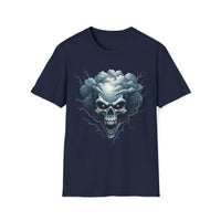Macabre Threads Navy Skull Storm Lightning Skull T Shirt – Gothic Thunder Skull Tee