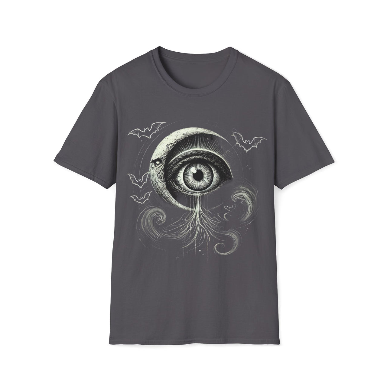 Macabre Threads Charcoal Eclipsed Gaze – Gothic Moon Eye T-Shirt