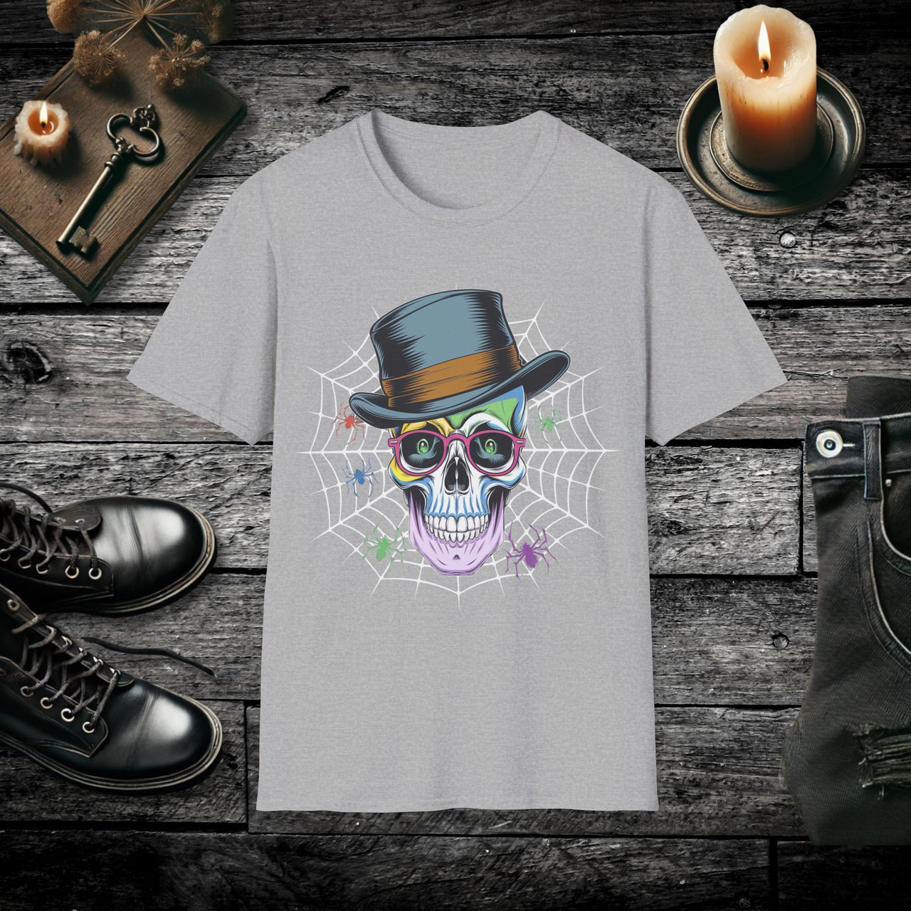 Intellectual Macabre Skull with Top Hat T Shirt – Gothic Gentleman Tee