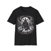 Macabre Threads Black Citadel Of Shadows - Gothic Castle In Storm Tee