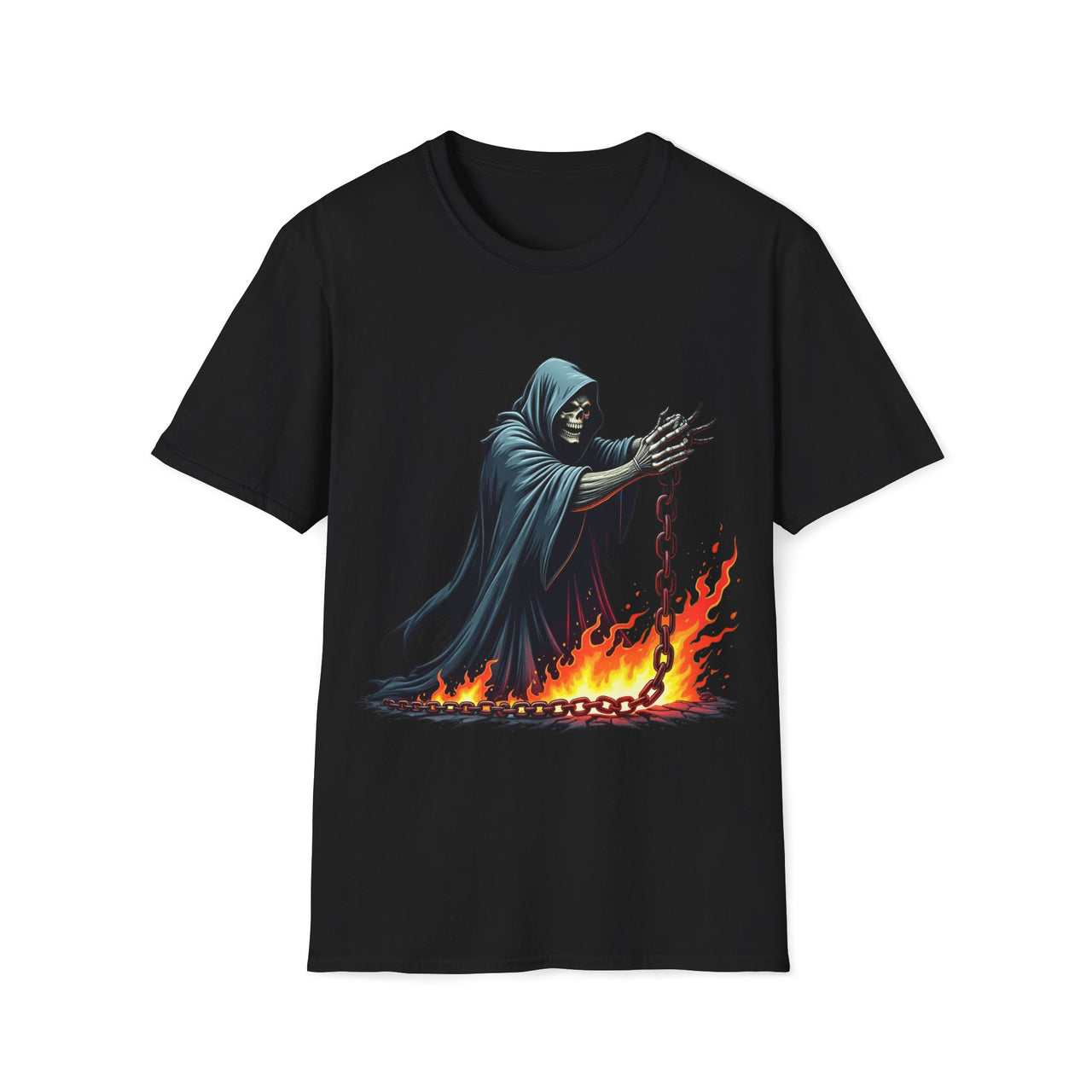 Macabre Threads Black Fiery Reaper – Chains of Flame T-Shirt