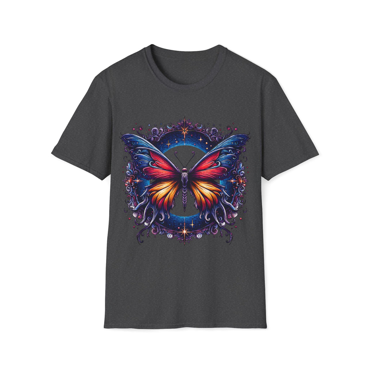 Macabre Threads Dark Heather Ethereal Wings – Cosmic Butterfly T-Shirt