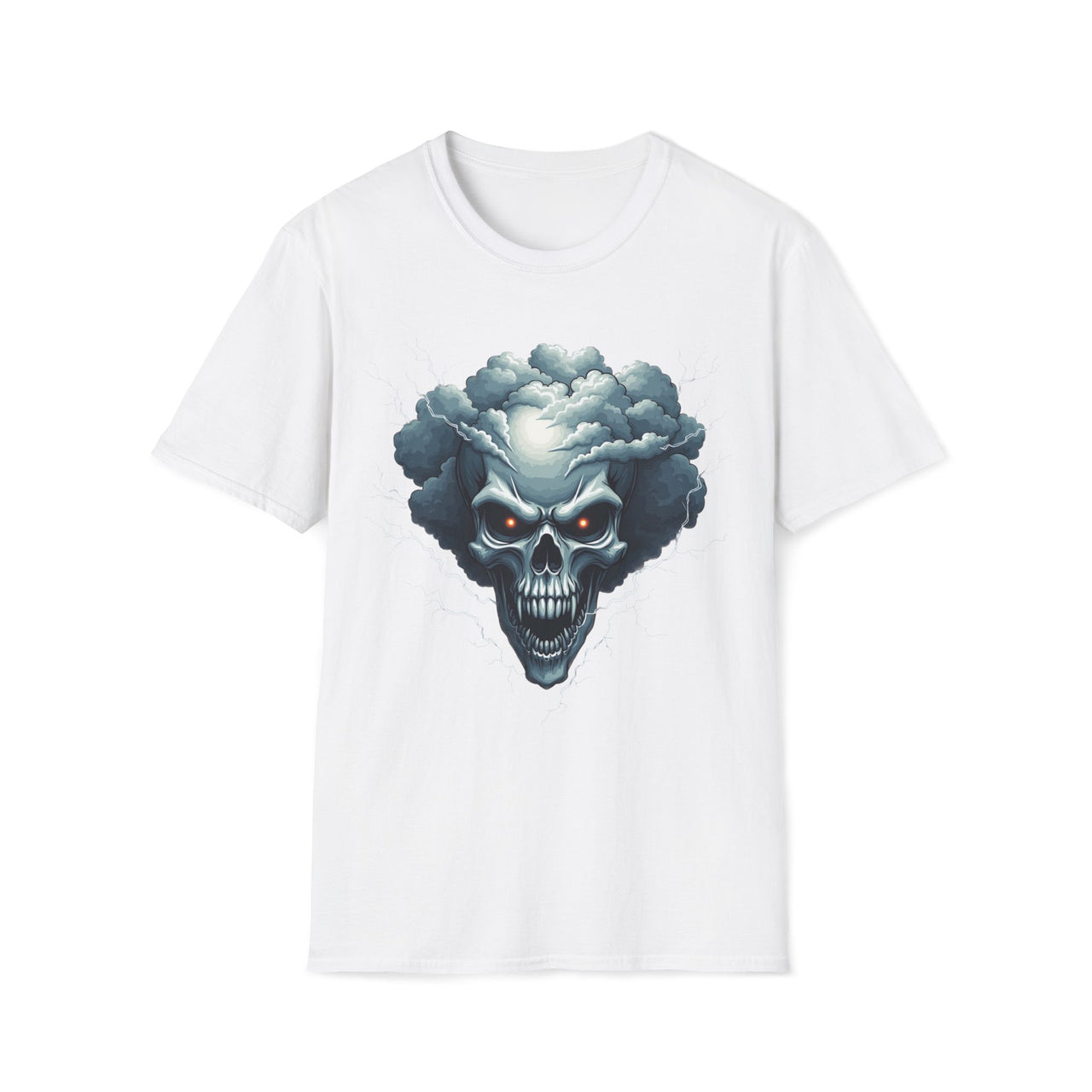 Macabre Threads White Skull Storm Lightning Skull T Shirt – Gothic Thunder Skull Tee