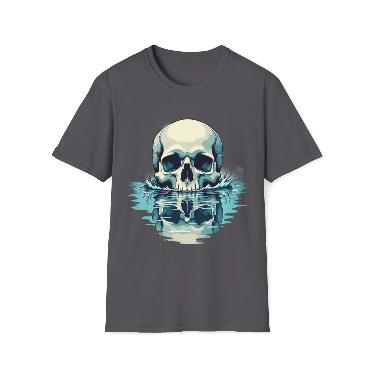 Macabre Threads Charcoal Waves Reflection Skull Reflection T Shirt – Gothic Water Skull Tee