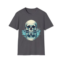 Macabre Threads Charcoal Waves Reflection Skull Reflection T Shirt – Gothic Water Skull Tee