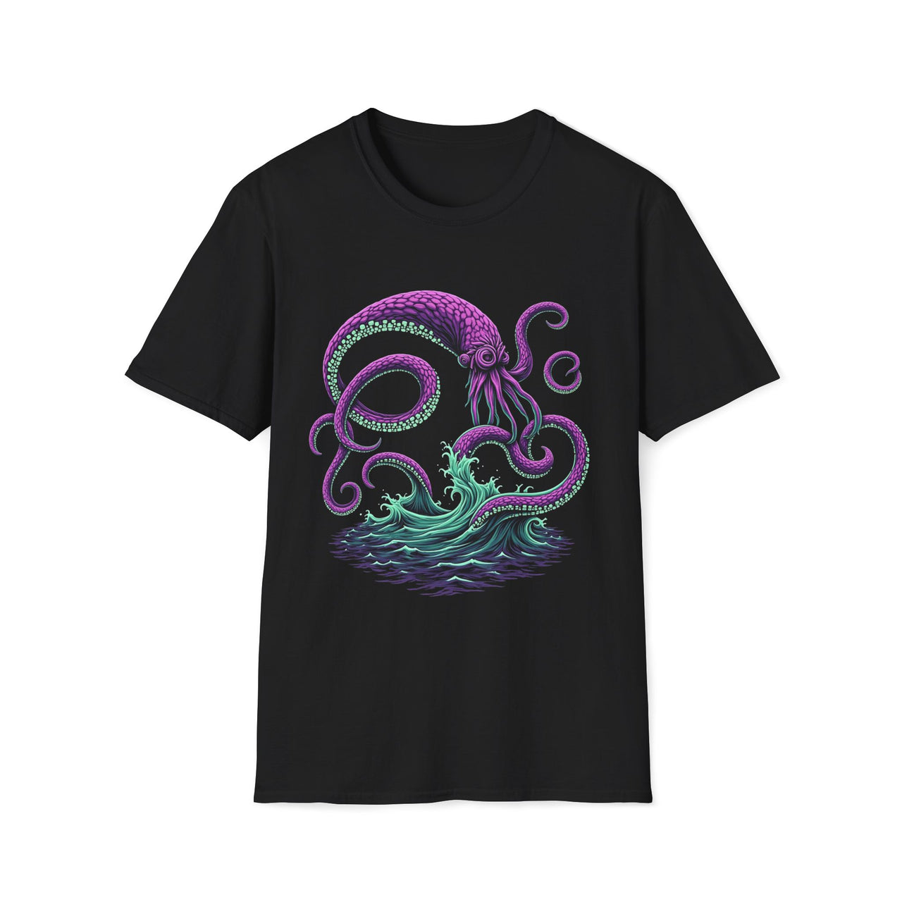 Macabre Threads Black Eldritch Surge T-Shirt – Deep Sea Monster Gothic Design