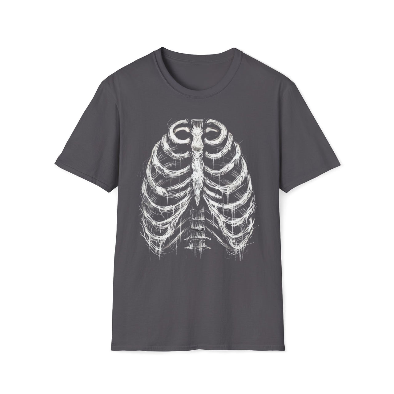 Macabre Threads Charcoal Hollow Remains T-Shirt – Distressed Ribcage Skeleton Design