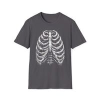 Macabre Threads Charcoal Hollow Remains T-Shirt – Distressed Ribcage Skeleton Design