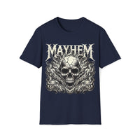 Macabre Threads Navy Mayhem – Flaming Skull T-Shirt