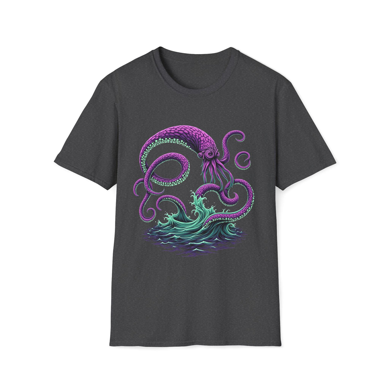 Macabre Threads Dark Heather Eldritch Surge T-Shirt – Deep Sea Monster Gothic Design
