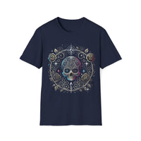 Macabre Threads Navy Eternal Elegance – Decorative Skull Shirt