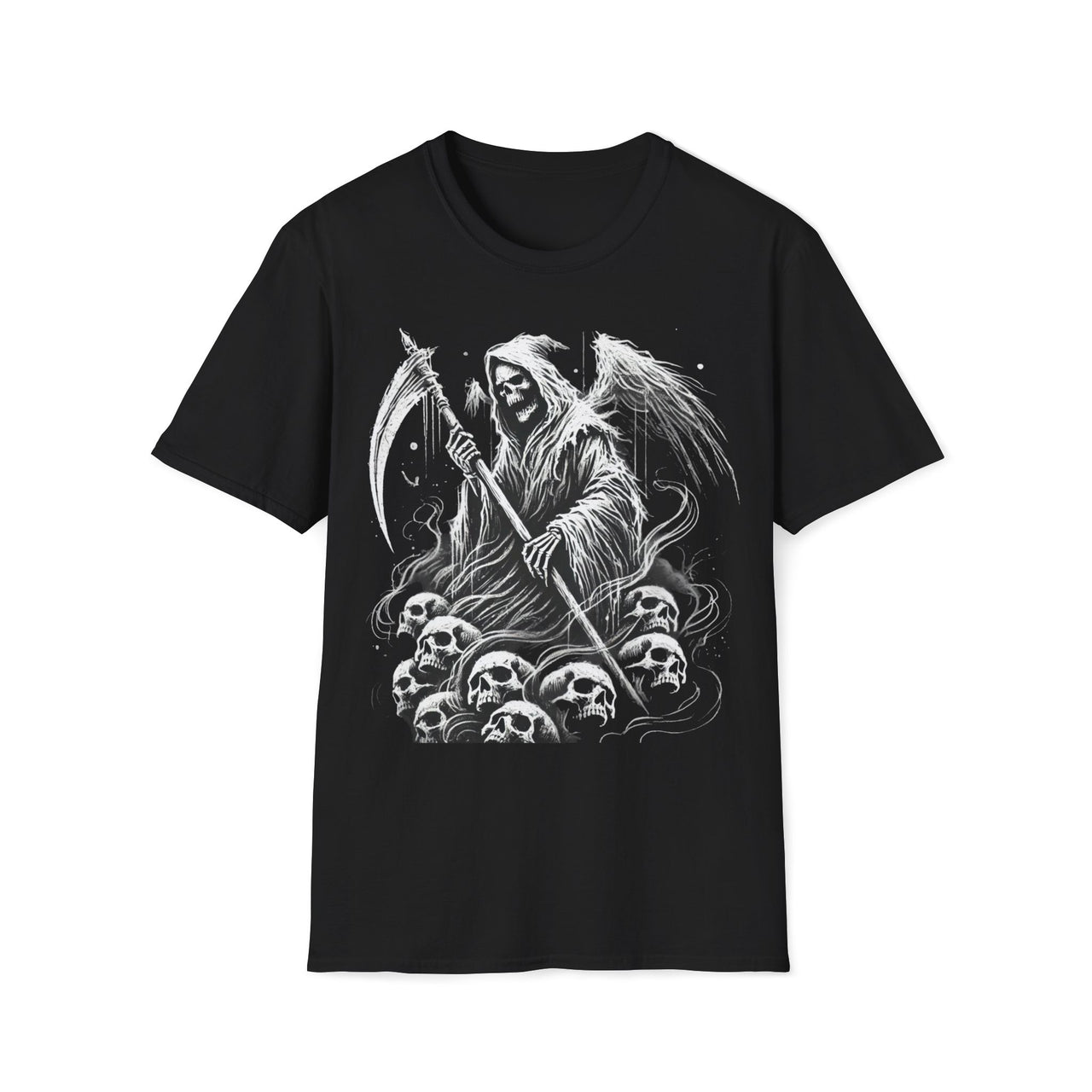 Macabre Threads Black Death’s Dominion – Grim Reaper Skull Pile T-Shirt