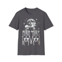 Macabre Threads Charcoal Eternal Soulmates T-Shirt – Gothic Skeleton Lovers Under the Moon
