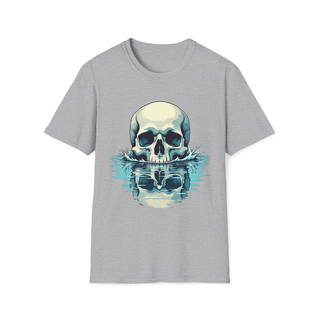 Macabre Threads Sport Grey Waves Reflection Skull Reflection T Shirt – Gothic Water Skull Tee