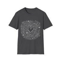 Macabre Threads Dark Heather Chaotic Heart T-Shirt – Whimsical Gothic Doodle Tee