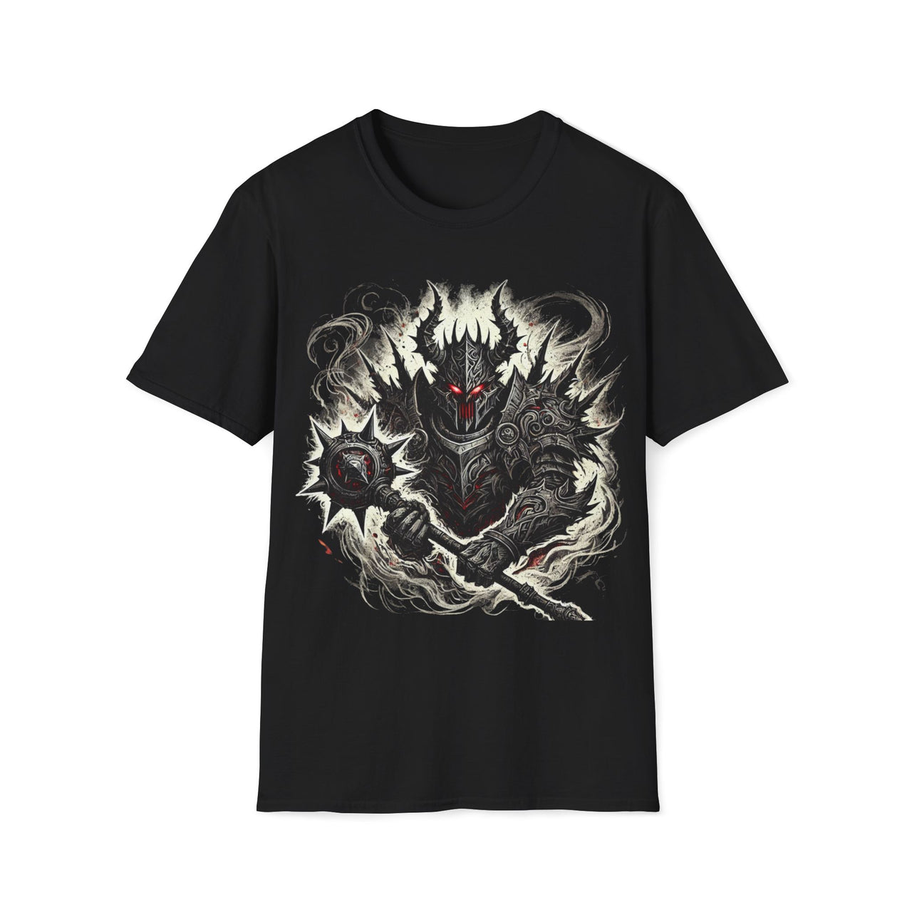 Macabre Threads Black Knight Fury T-Shirt – Gothic Dark Knight with Mace Design