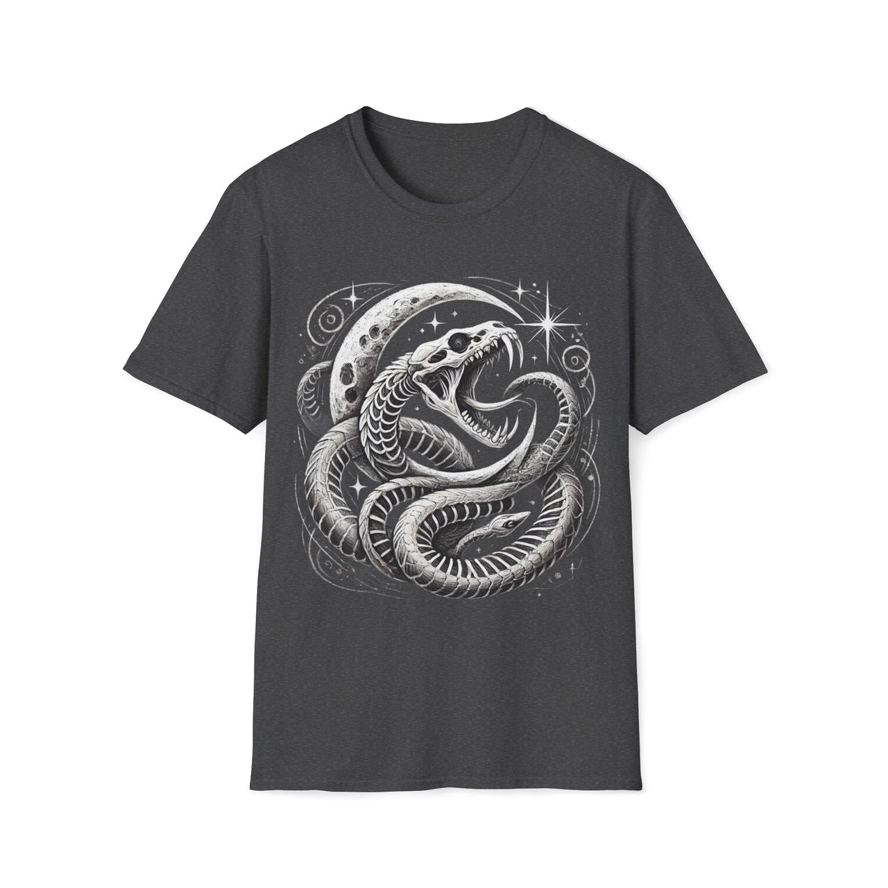 Macabre Threads Dark Heather Lunar Coil – Gothic Moon Serpent T-Shirt